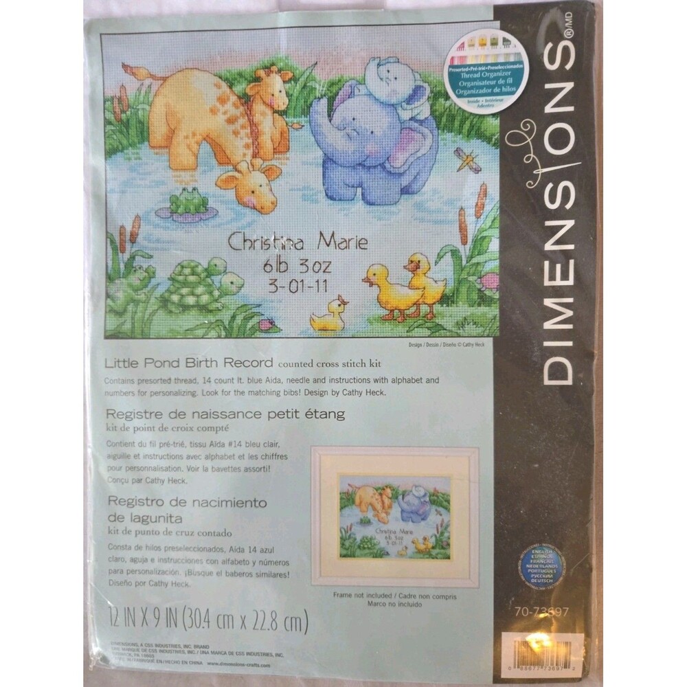 Dimensions Little Pond Birth Record Counted Cross Stitch Kit 70-73697 NEW